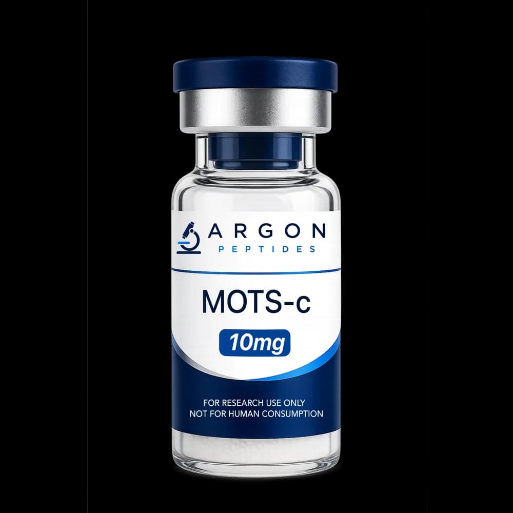 MOTS-c research peptide vial — 99% HPLC purity, lyophilised powder, research use only